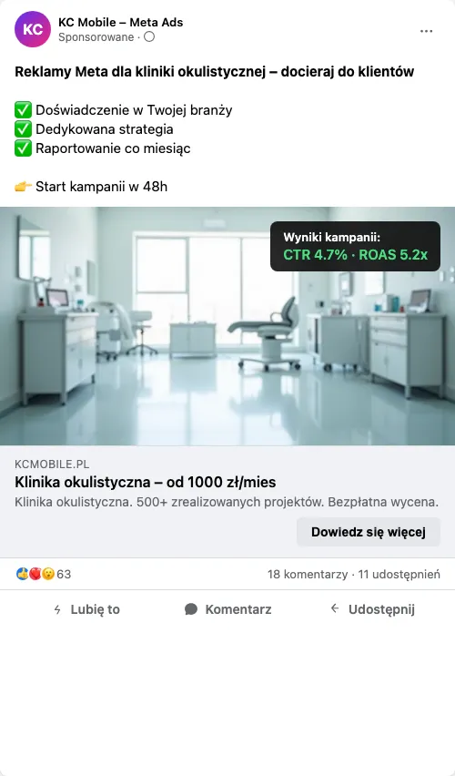 Przykładowa kreacja reklamowa – Reklama Facebook i Instagram dla kliniki okulistycznej