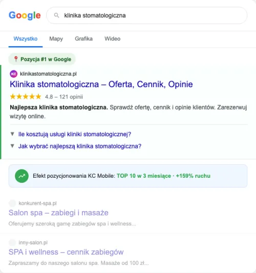 Przykładowa kreacja reklamowa – Pozycjonowanie SEO dla kliniki stomatologicznej