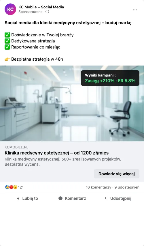 Przykładowa kreacja reklamowa – Social Media dla kliniki medycyny estetycznej