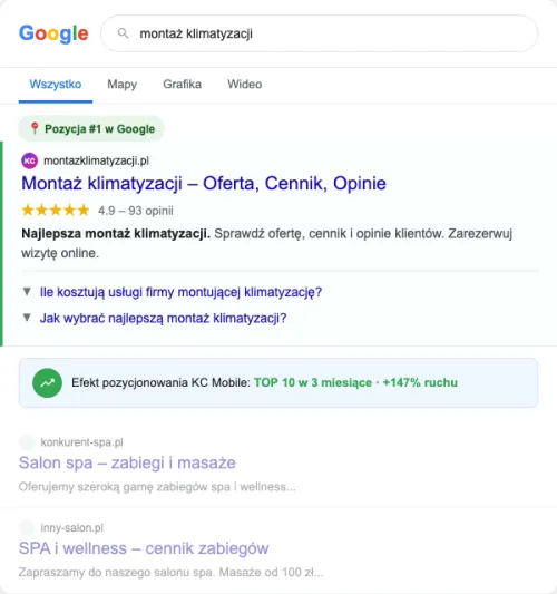 Przykładowa kreacja reklamowa – Pozycjonowanie SEO dla firmy montującej klimatyzację