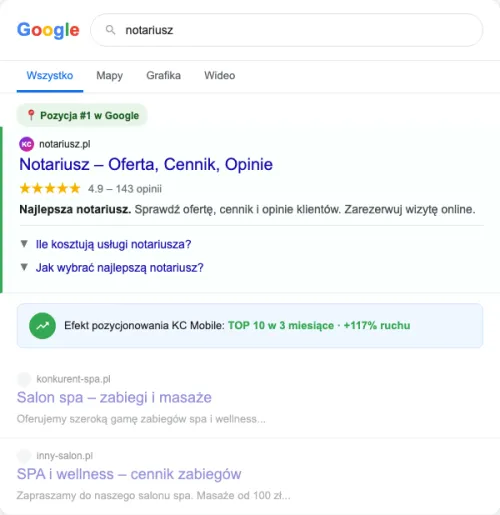 Przykładowa kreacja reklamowa – Pozycjonowanie SEO dla notariusza
