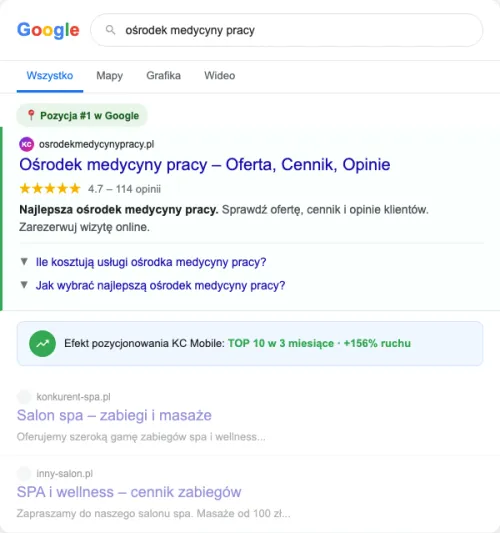 Przykładowa kreacja reklamowa – Pozycjonowanie SEO dla ośrodka medycyny pracy