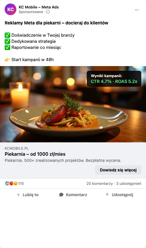 Przykładowa kreacja reklamowa – Reklama Facebook i Instagram dla piekarni