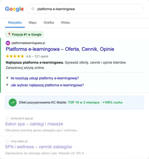Przykładowa kreacja reklamowa – Pozycjonowanie SEO dla platformy e-learningowej