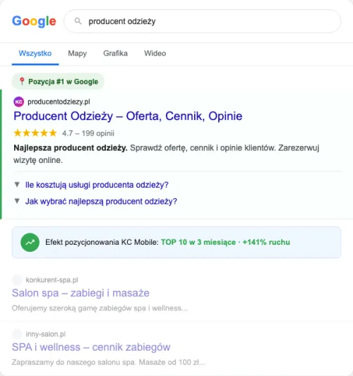 Przykładowa kreacja reklamowa – Pozycjonowanie SEO dla producenta odzieży