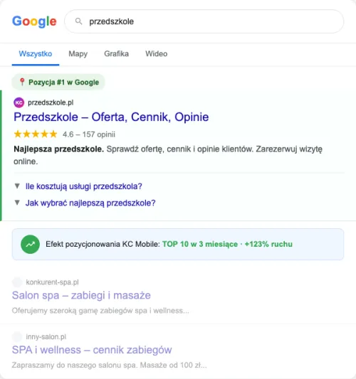 Przykładowa kreacja reklamowa - Pozycjonowanie SEO dla przedszkola