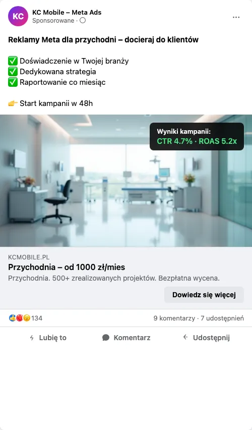 Przykładowa kreacja reklamowa – Reklama Facebook i Instagram dla przychodni