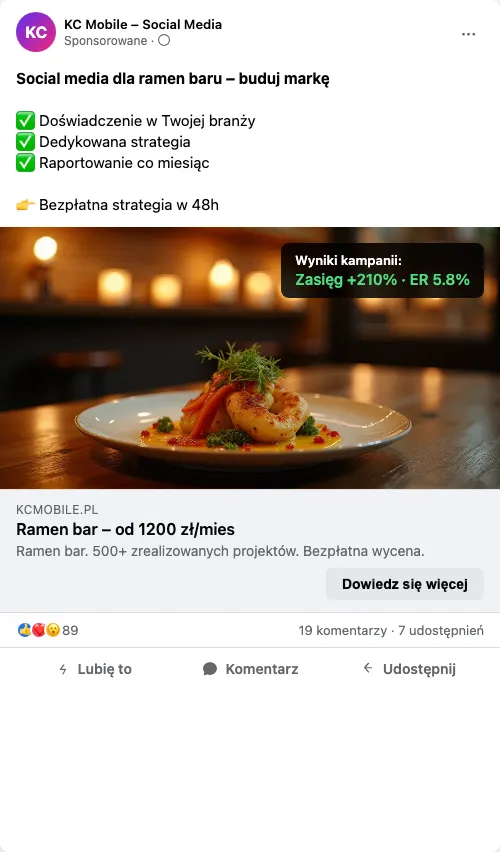 Przykładowa kreacja reklamowa – Social Media dla ramen baru