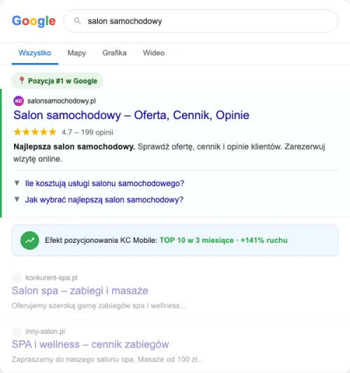 Przykładowa kreacja reklamowa – Pozycjonowanie SEO dla salonu samochodowego