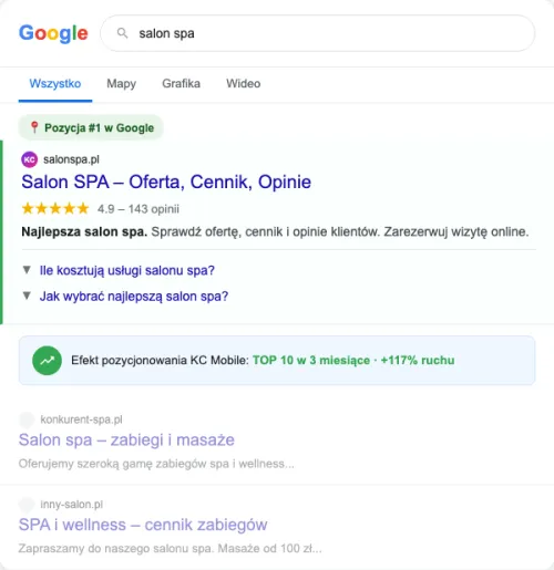 Przykładowa kreacja reklamowa – Pozycjonowanie SEO dla salonu spa