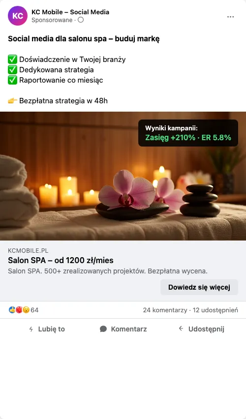 Przykładowa kreacja reklamowa – Social Media dla salonu spa
