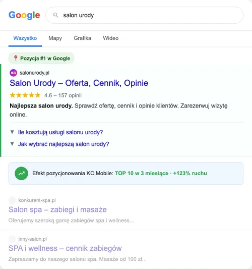 Przykładowa kreacja reklamowa – Pozycjonowanie SEO dla salonu urody