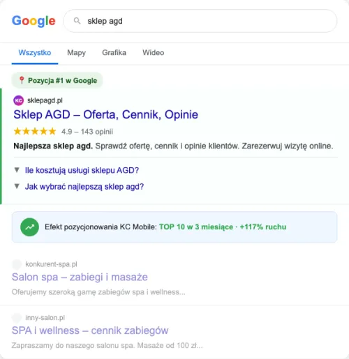 Przykładowa kreacja reklamowa – Pozycjonowanie SEO dla sklepu AGD