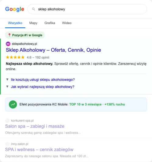 Przykładowa kreacja reklamowa - Pozycjonowanie SEO dla sklepu alkoholowego