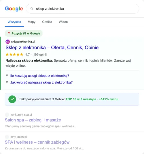 Przykładowa kreacja reklamowa – Pozycjonowanie SEO dla sklepu z elektroniką