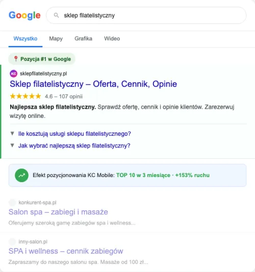 Przykładowa kreacja reklamowa – Pozycjonowanie SEO dla sklepu filatelistycznego