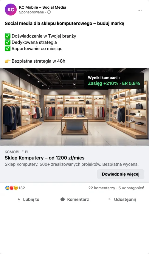 Przykładowa kreacja reklamowa – Social Media dla sklepu komputerowego
