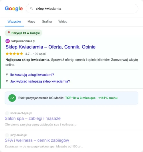 Przykładowa kreacja reklamowa – Pozycjonowanie SEO dla kwiaciarni