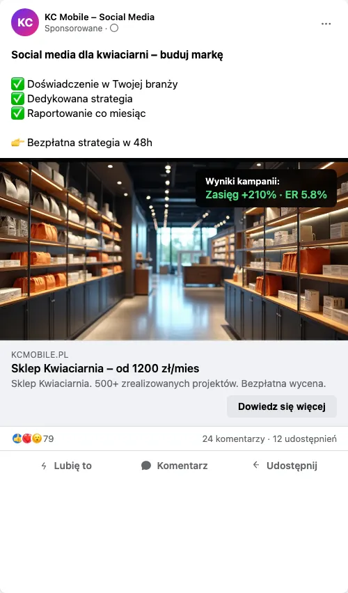 Przykładowa kreacja reklamowa – Social Media dla kwiaciarni