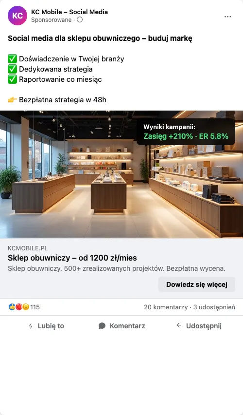 Przykładowa kreacja reklamowa – Social Media dla sklepu obuwniczego