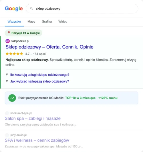 Przykładowa kreacja reklamowa – Pozycjonowanie SEO dla sklepu odzieżowego