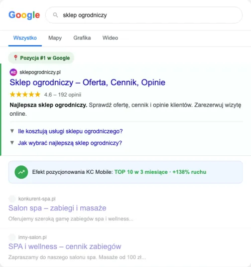 Przykładowa kreacja reklamowa - Pozycjonowanie SEO dla sklepu ogrodniczego