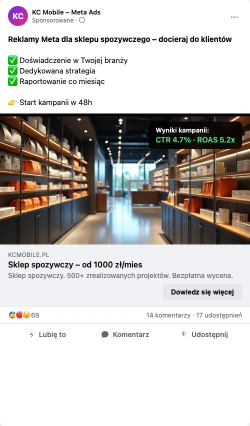 Przykładowa kreacja reklamowa – Reklama Facebook i Instagram dla sklepu spozywczego