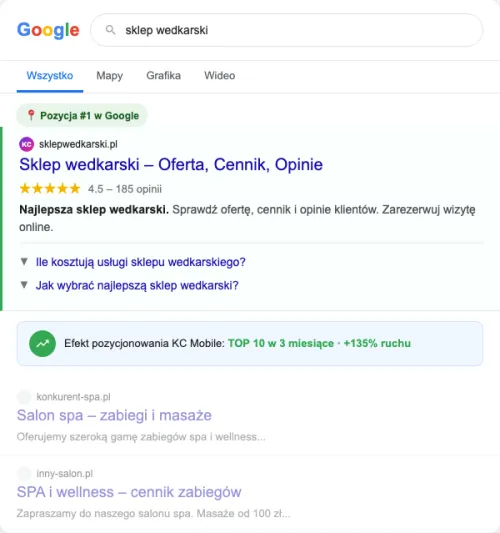 Przykładowa kreacja reklamowa – Pozycjonowanie SEO dla sklepu wedkarskiego