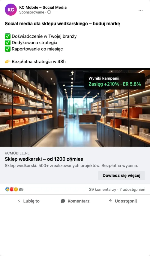 Przykładowa kreacja reklamowa – Social Media dla sklepu wedkarskiego
