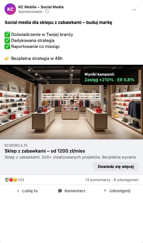 Przykładowa kreacja reklamowa – Social Media dla sklepu z zabawkami