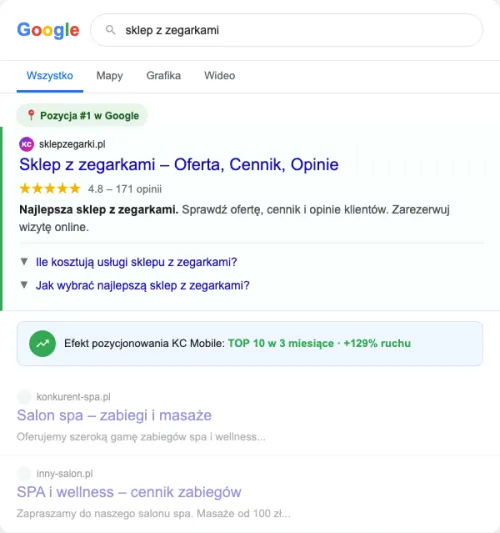 Przykładowa kreacja reklamowa - Pozycjonowanie SEO dla sklepu z zegarkami