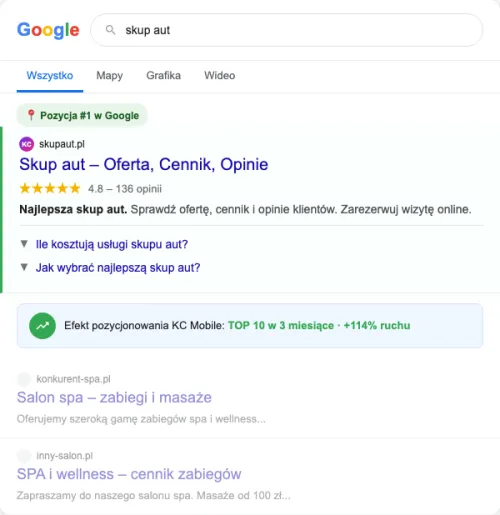 Przykładowa kreacja reklamowa – Pozycjonowanie SEO dla skupu aut