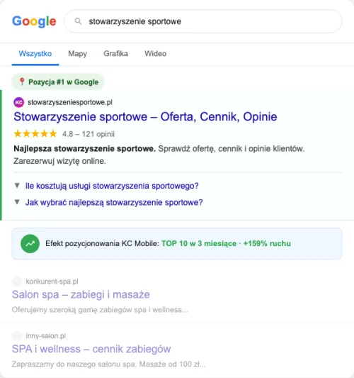 Przykładowa kreacja reklamowa – Pozycjonowanie SEO dla stowarzyszenia sportowego
