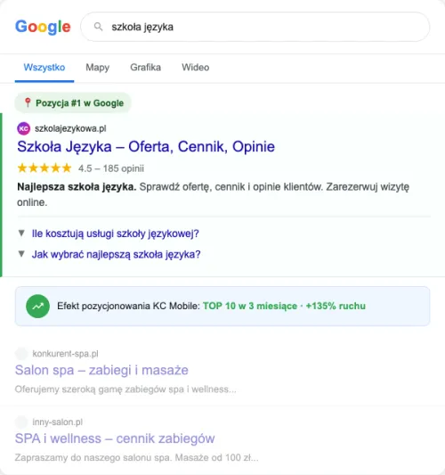 Przykładowa kreacja reklamowa – Pozycjonowanie SEO dla szkoły językowej