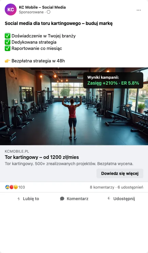 Przykładowa kreacja reklamowa – Social Media dla toru kartingowego