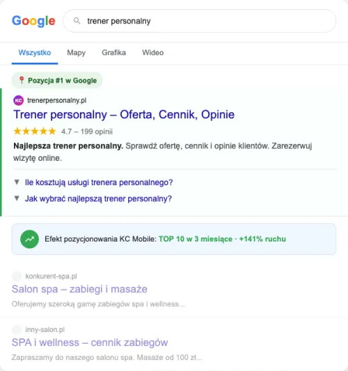 Przykładowa kreacja reklamowa – Pozycjonowanie SEO dla trenera personalnego