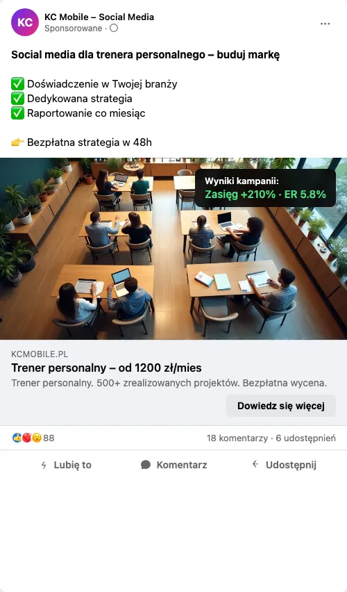 Przykładowa kreacja reklamowa – Social Media dla trenera personalnego