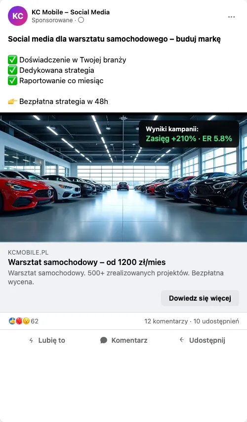 Przykładowa kreacja reklamowa – Social Media dla warsztatu samochodowego