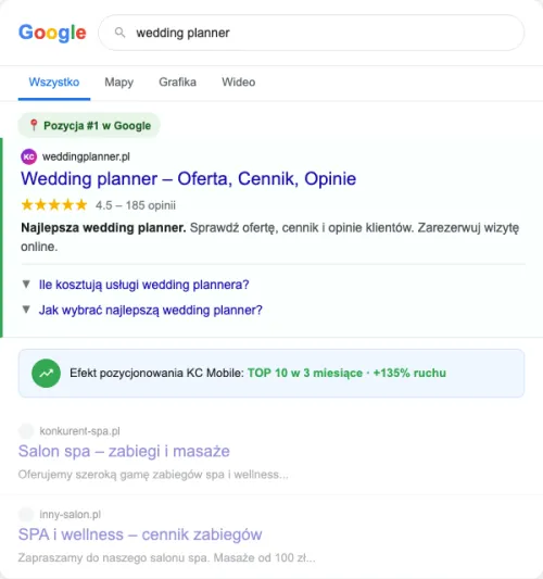 Przykładowa kreacja reklamowa – Pozycjonowanie SEO dla wedding plannera